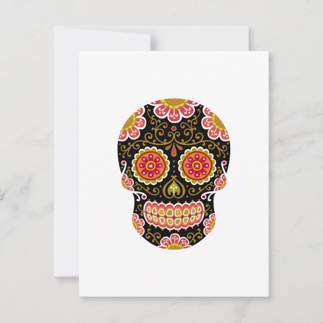 Black Sugar Skull White 4.25" x 5.5" Invitation (Front)