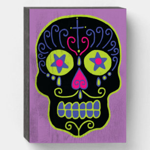 Black Sugar Skull Wooden Box Sign