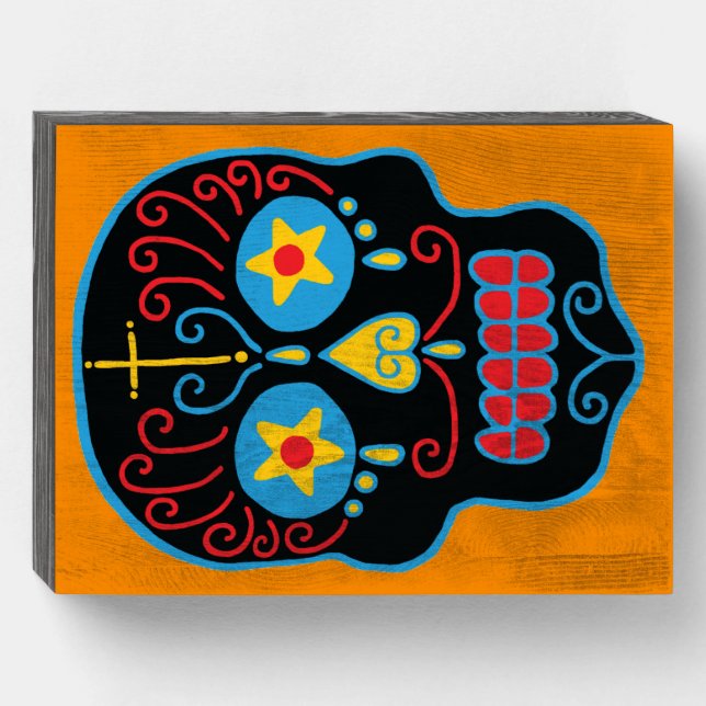 Black Sugar Skull Wooden Box Sign (Front Horizontal)