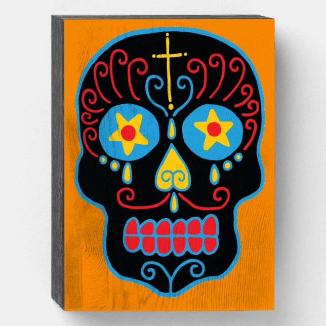 Black Sugar Skull Wooden Box Sign (Front Vertical)