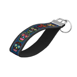 Black Sugar Skull Wrist Keychain
