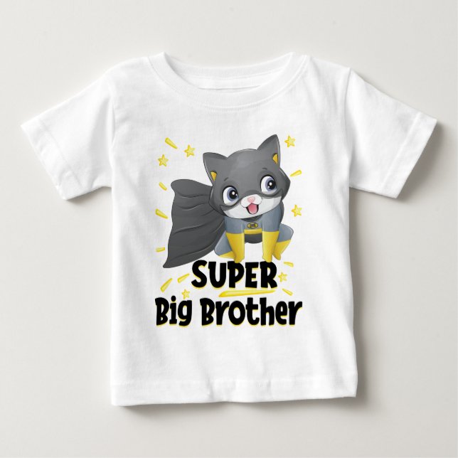 Black Suit Cat Superhero Big Brother Baby T-Shirt (Front)