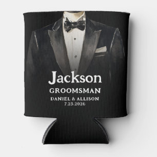 Black Suit Groomsman Beer Can Coolers