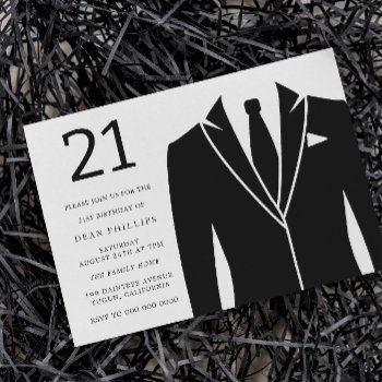 Black Suit & Tie 21st Birthday Party Invitation by Nicheandnest at Zazzle