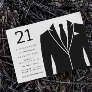 Black Suit & Tie 21st Birthday Party Invitation