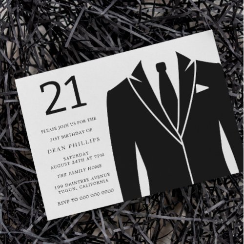Black Suit  Tie 21st Birthday Party Invitation