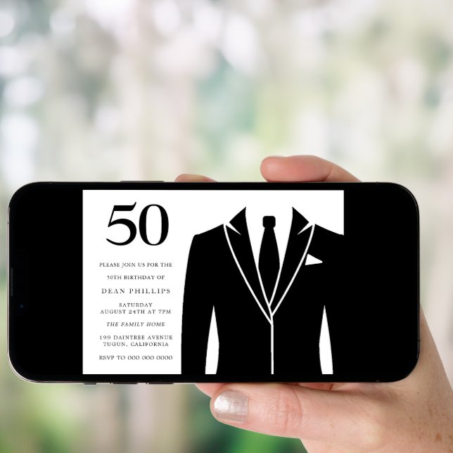 Black Suit & Tie 50th Birthday Party Invitation (Front Digital)