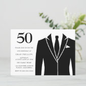 Black Suit & Tie 50th Birthday Party Invitation (Standing Front)