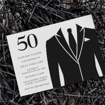 Black Suit & Tie 50th Birthday Party Invitation by Nicheandnest at Zazzle