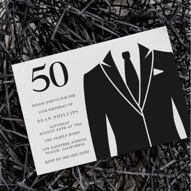 Black Suit & Tie 50th Birthday Party Invitation