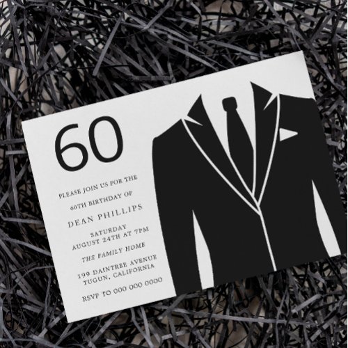 Black Suit  Tie 60th Birthday Party Invitation