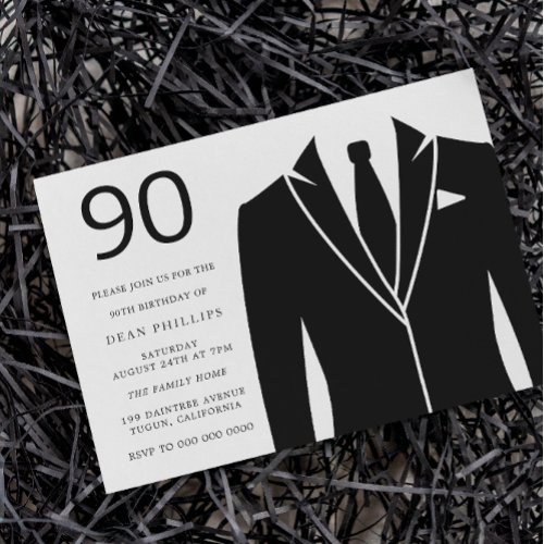 Black Suit  Tie 90th Birthday Party Invitation