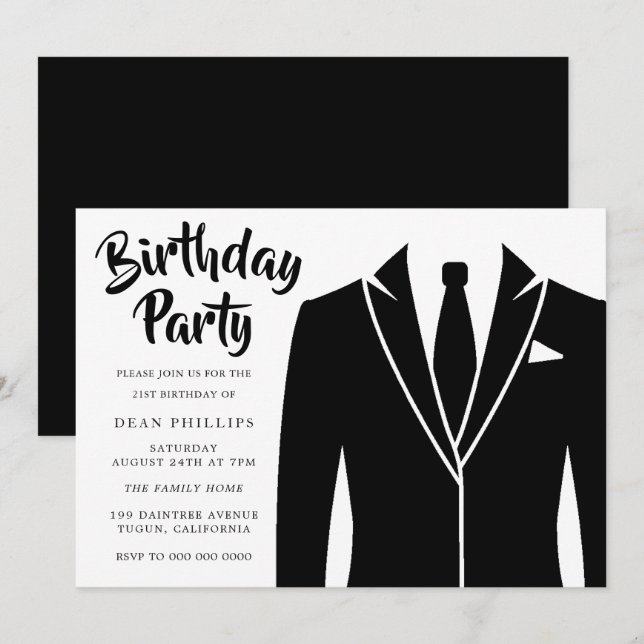 Black Suit & Tie All Years Birthday Party Invitation (Front/Back)