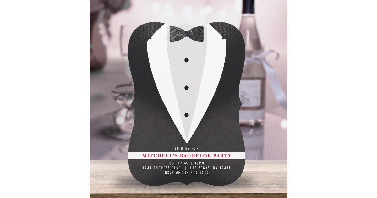 Curated visual reference: Gallery Detail: Black Suit Tie Bachelor Party Invitation