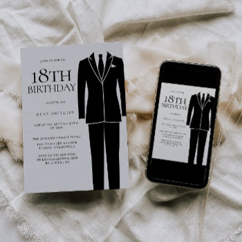 Black Suit & Tie Mens 18th Birthday Party Invitation by Nicheandnest at Zazzle