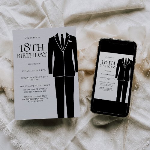 Black Suit  Tie Mens 18th Birthday Party Invitation
