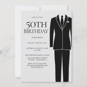 Black Suit & Tie Mens 50th Birthday Party Invitation