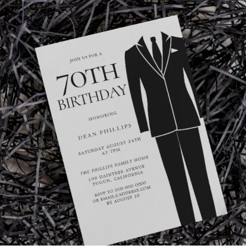Black Suit  Tie Mens 70th Birthday Party Invitation