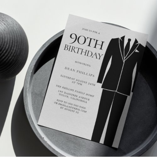 Black Suit  Tie Mens 90th Birthday Party Invitation