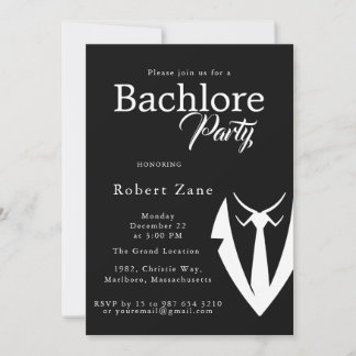 Black Suit & Tie Men's Bachelor Party Invitation
