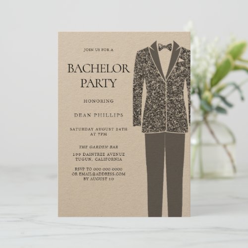 Black Suit  Tie Vintage Bachelor Party Invitation