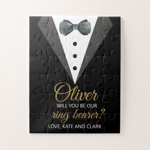 Black Suit  Tie Will You Be My Ring Bearer Puzzle