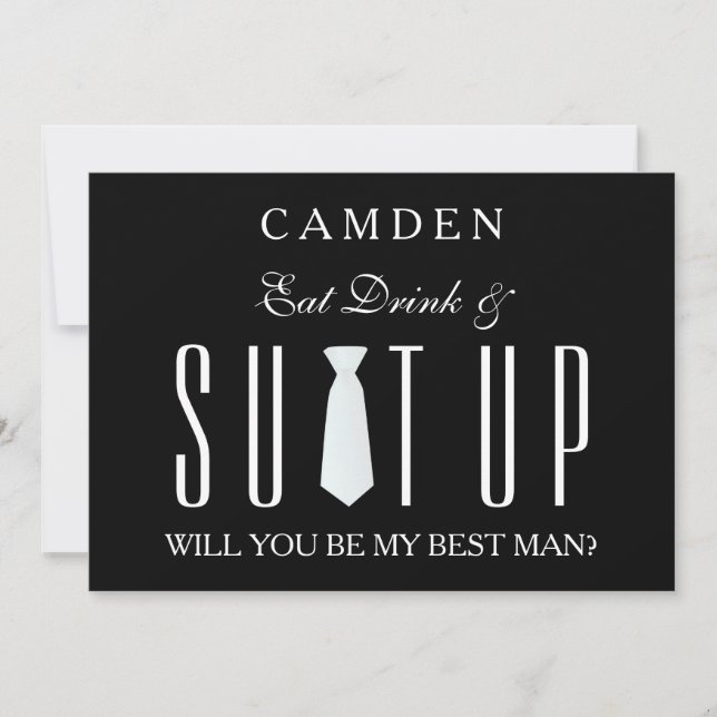 Black Suitup Will you be my Bestman Invitation (Front)