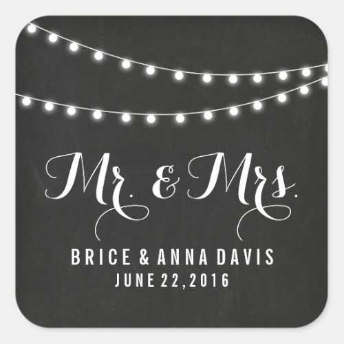 Black Summer String Light Wedding Stickers