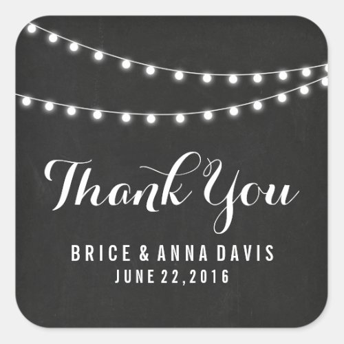 Black Summer String Light Wedding Thank You Square Sticker