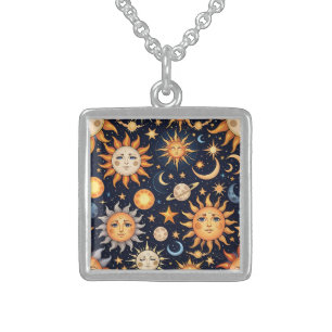 Black Sun and Moon Sterling Silver Necklace