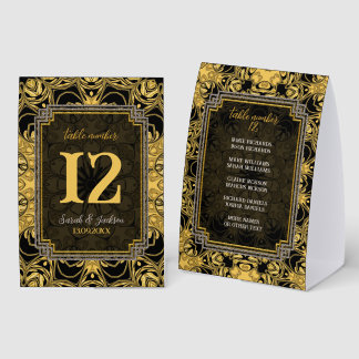 Black Sun Gold Black Table No. w/ Guest Names Paper Table Tent