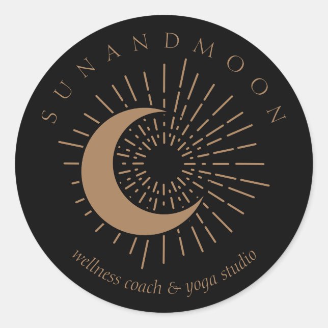 Black Sun Moon Spiritual Solar Energy Healing Classic Round Sticker (Front)