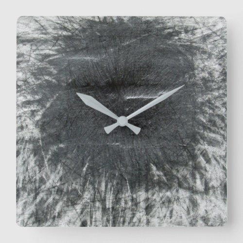 Black Sun silver grey graphite Square Wall Clock
