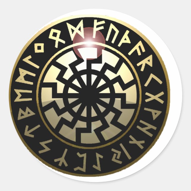 Black Sun wheel Classic Round Sticker (Front)