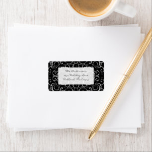 Black Sunflower Damask Wedding Address labels