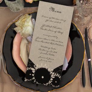 Black Sunflower Damask Wedding Menu