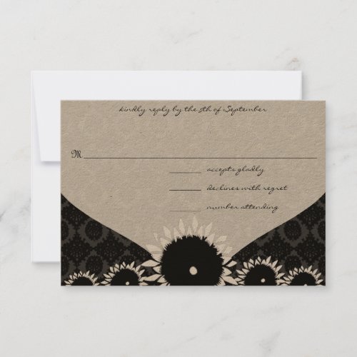 Black Sunflower Damask Wedding RSVP