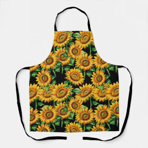 Black Sunflower Floral Cottagecore Pattern Apron
