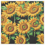 Black Sunflower Floral Cottagecore Pattern Textile Fabric