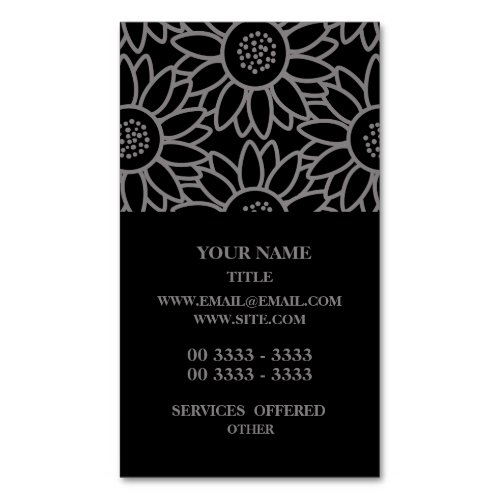 Black Sunflower Pattern Business Card Magnet