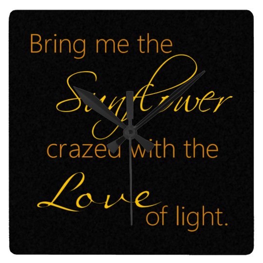 Black Sunflower Quote Clock