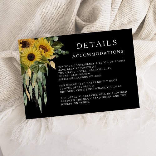 Black Sunflower Wedding Accommodations Details Enclosure Card