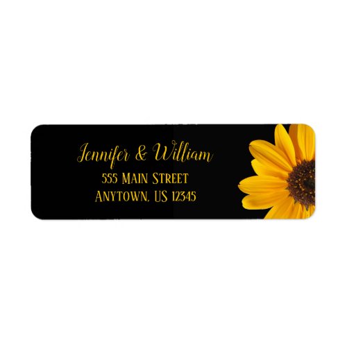 Black Sunflower Wedding Return Address Labels