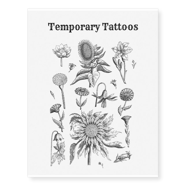 Black sunflowers Boho Cute Woman Temporary Tattoos (Front)