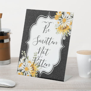 Black Sunflowers Daisy Glitter Summer Wedding Pedestal Sign