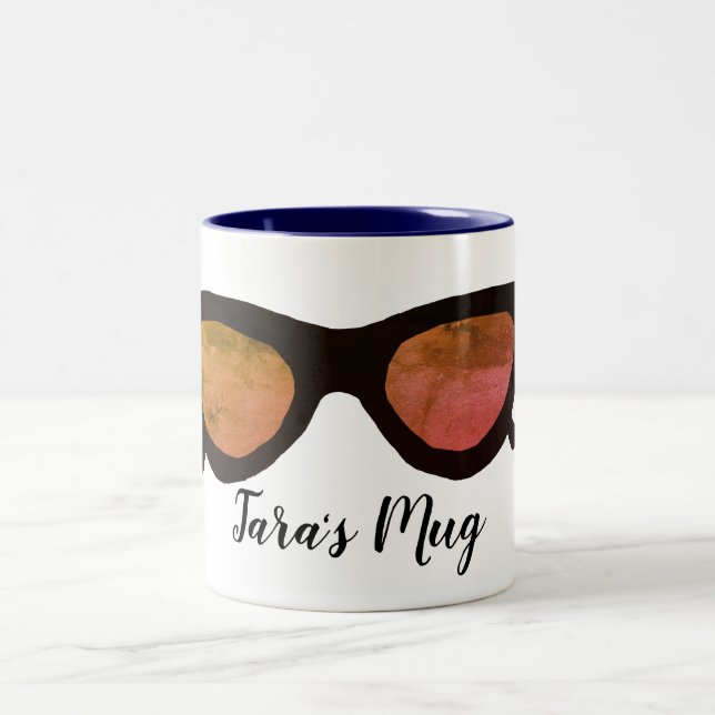 Black  Sunglasses  Personalized Two-Tone Coffee Mug (Center)