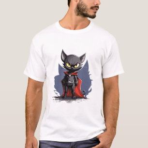 Black Superhero Cat with Red Cape T-Shirt