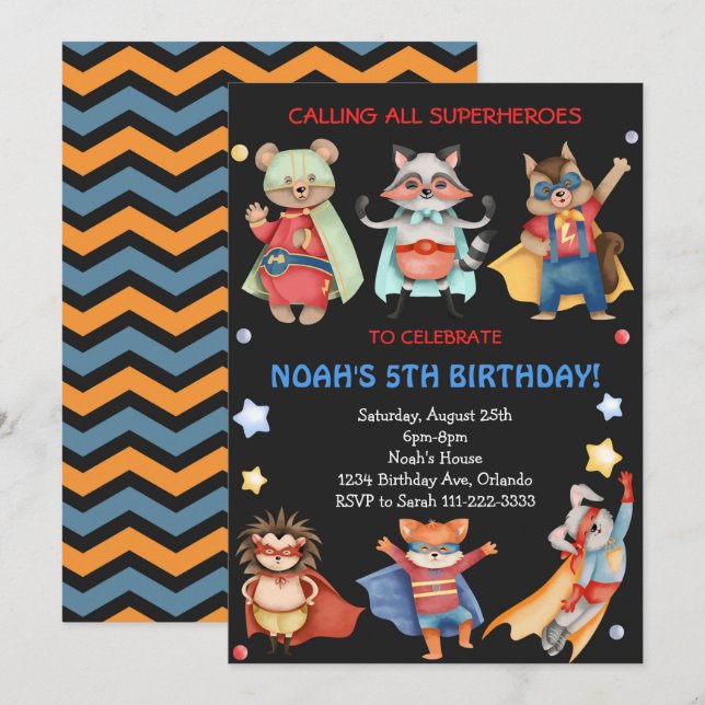 Black Superheroes Kids Birthday Invitation (Front/Back)
