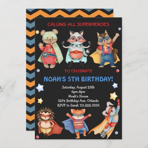 Black Superheroes Kids Birthday Invitation