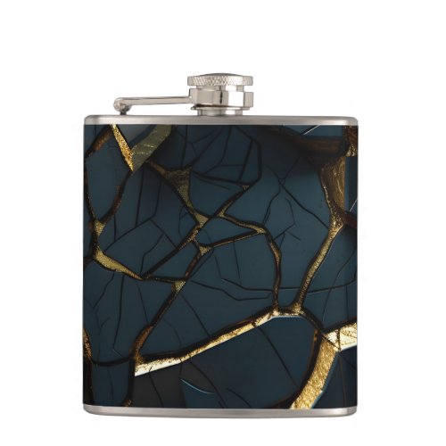 black surface with golden diagonal cracks flask